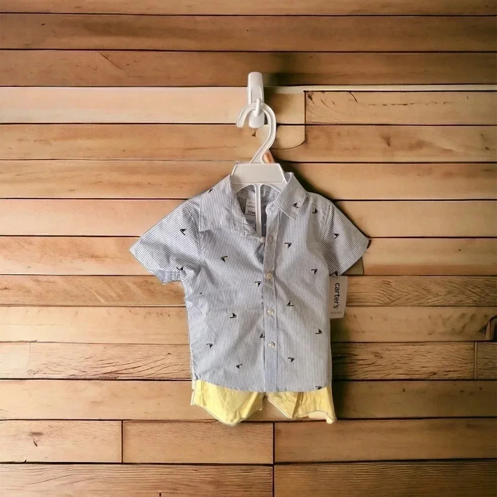 🆕 Carters Boys 12 Month Sailboat Short Set Outfit